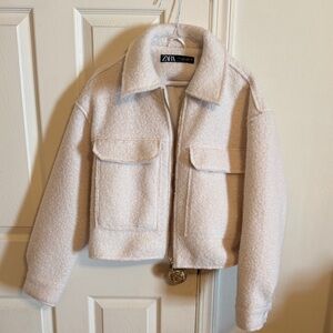 Zara Cream Teddy Bouclé Zip Jacket